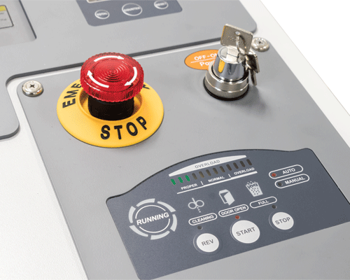 User-friendly LED control panel, emergency stop button and safety key lock